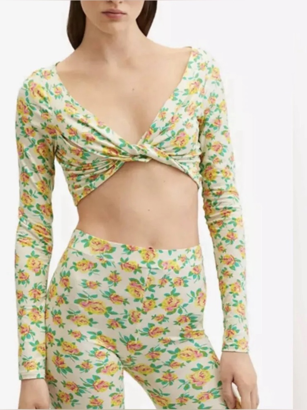 Mango EcoVero Floral Twist-Front Crop Top